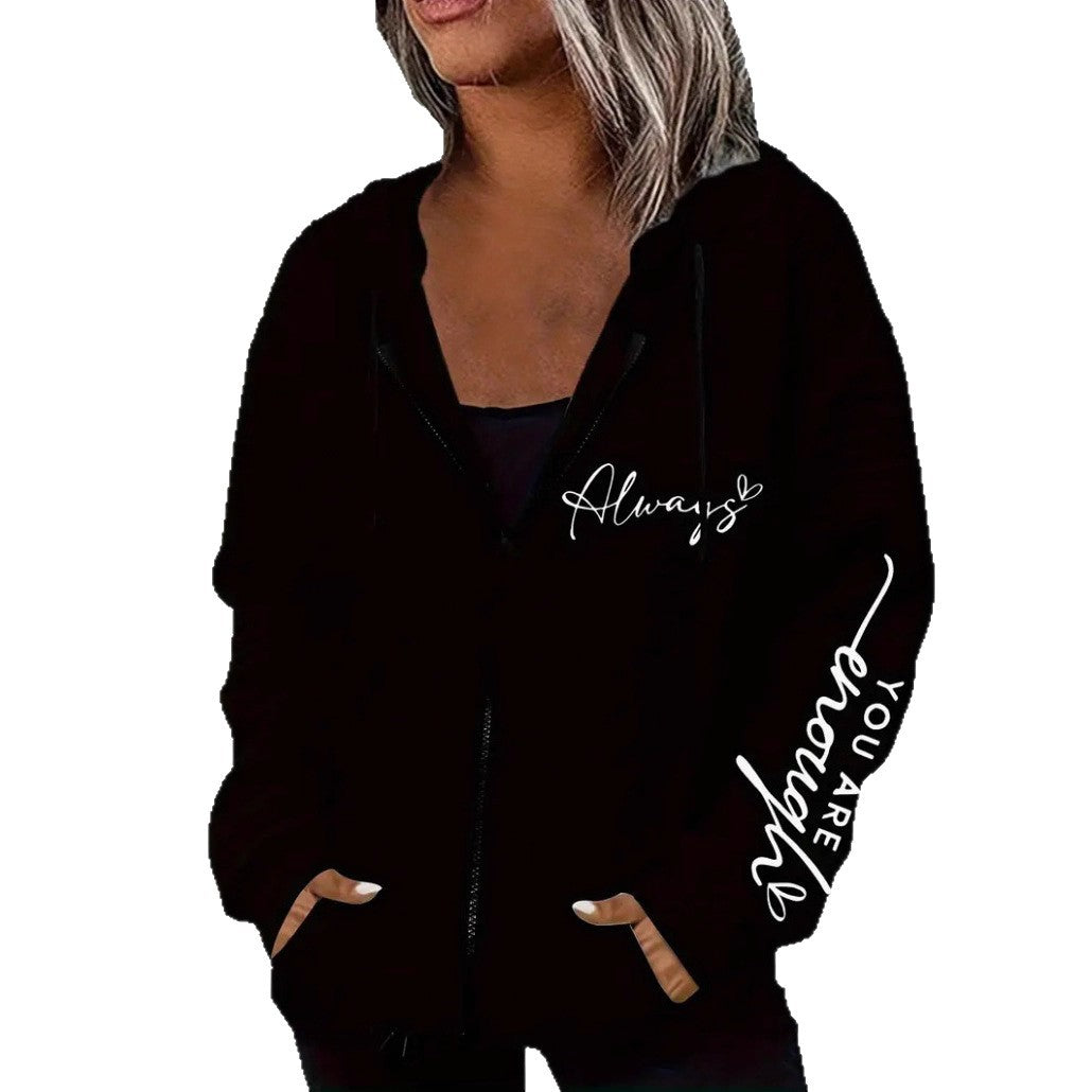 Damerna avslappnade hoodiejacka med motiverande tryck Mirla-Eva Jonsson