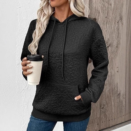Damerna mode sweatshirt med texturerat blommönster Mirla-Eva Jonsson