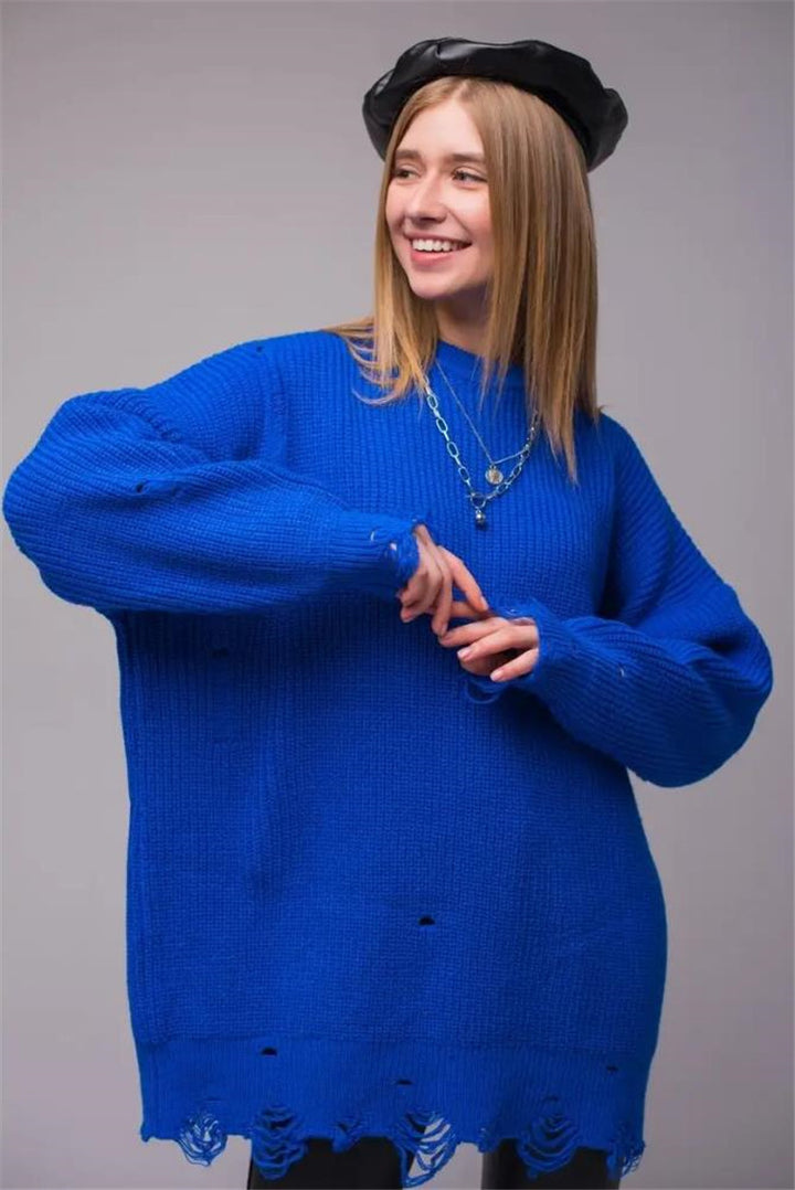 Damerna moderiktiga oversized tröja med avslappnat strukturmönster Mirla-Eva Jonsson