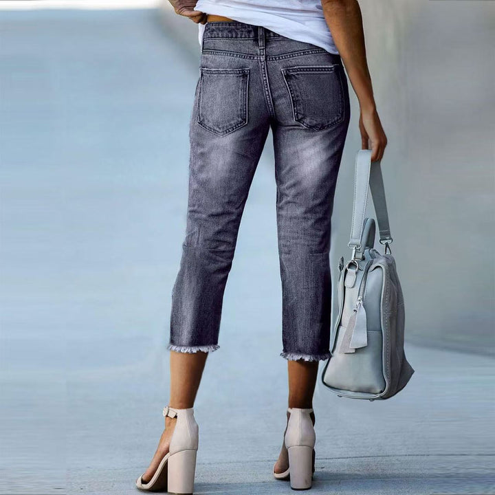 Damernas 3/4 jeans med modernt fransavslut Mirla-Eva Jonsson