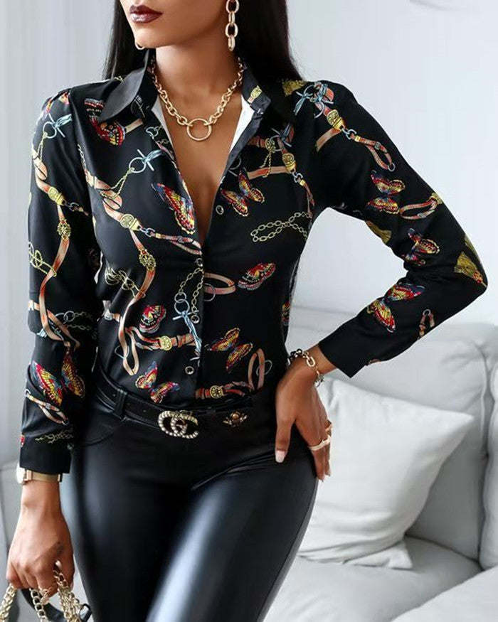 Damernas Artistisk Tryck Knap-Up Blus Eva Jonsson-Eva Jonsson
