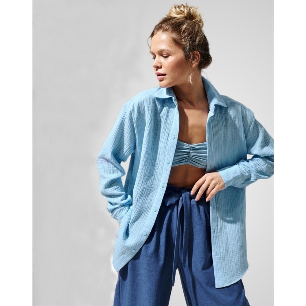 Damernas Avslappnad Blus i Lätt Rutig Design med Lång Ärme Mirla-Eva Jonsson