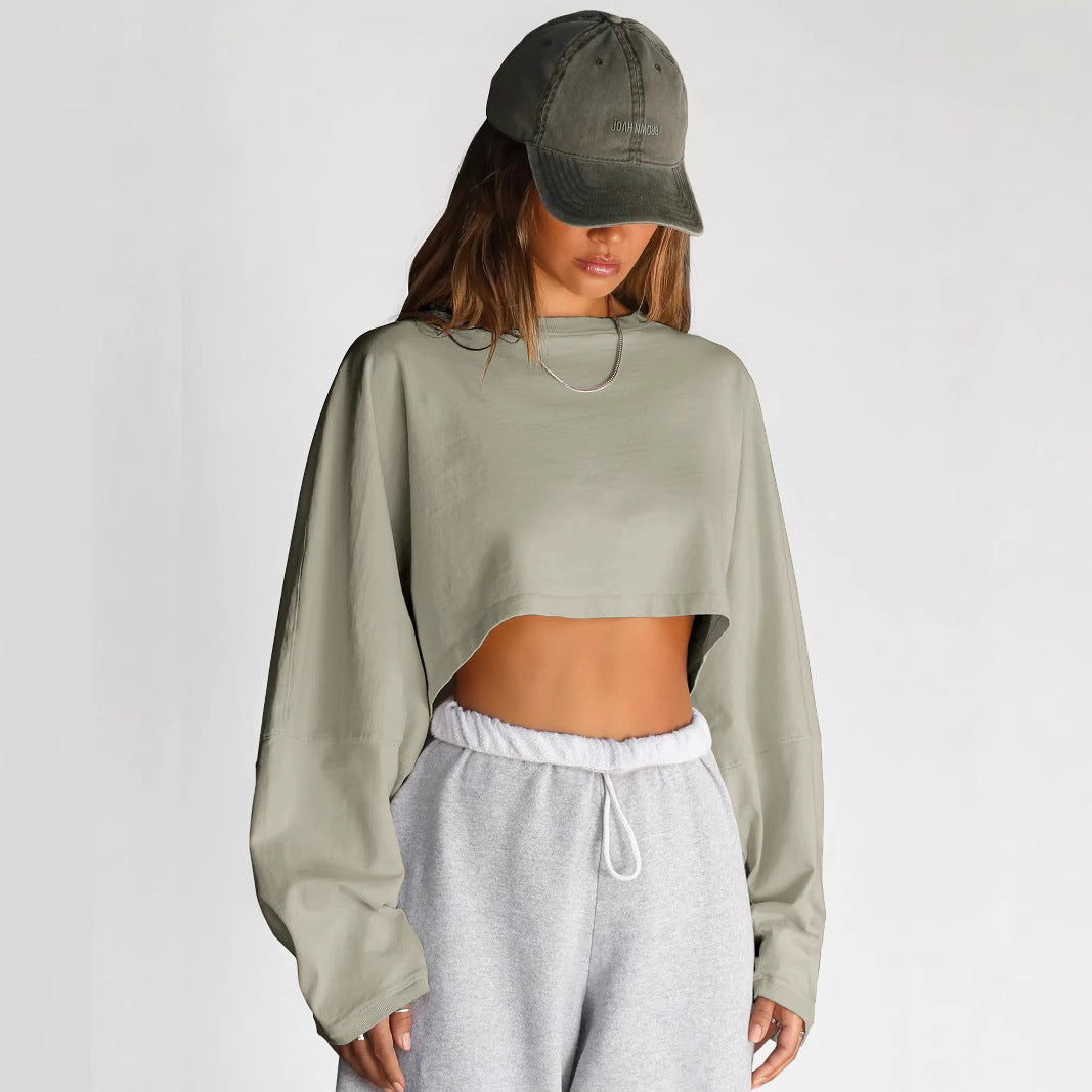 Damernas Avslappnad Cropped Sweatshirt med Låg Skärning och Ballongärmar Mirla-Eva Jonsson