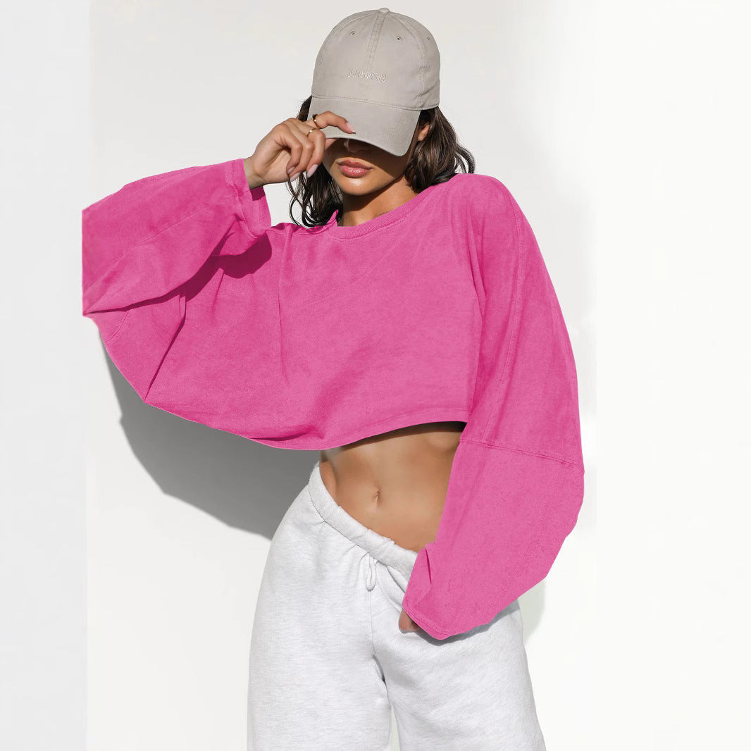 Damernas Avslappnad Cropped Sweatshirt med Låg Skärning och Ballongärmar Mirla-Eva Jonsson