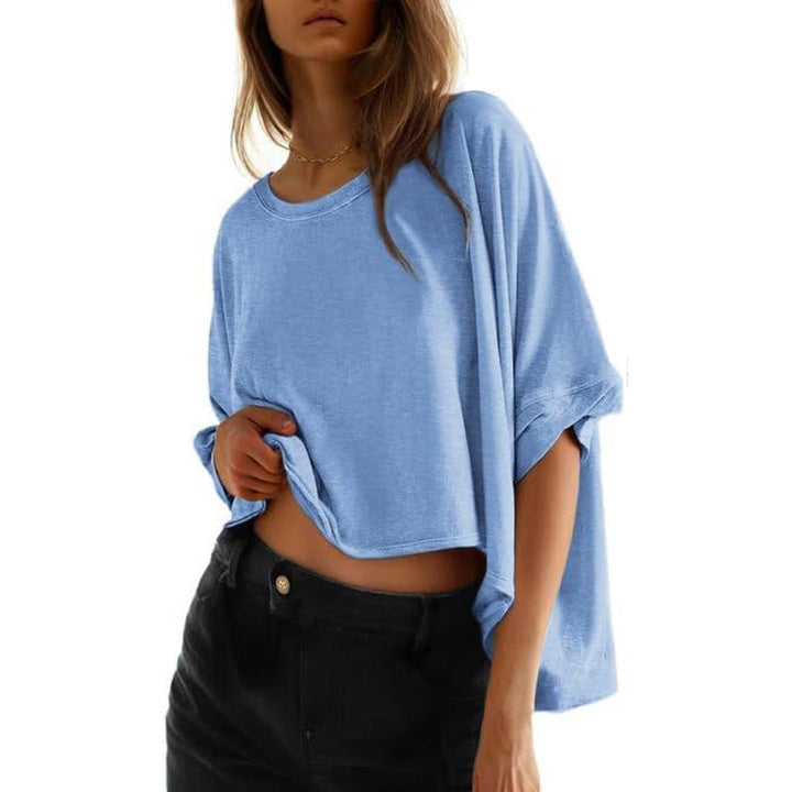Damernas Avslappnad Cropped Topp med Vida Ärmar och Rundhalsringning Mirla-Eva Jonsson