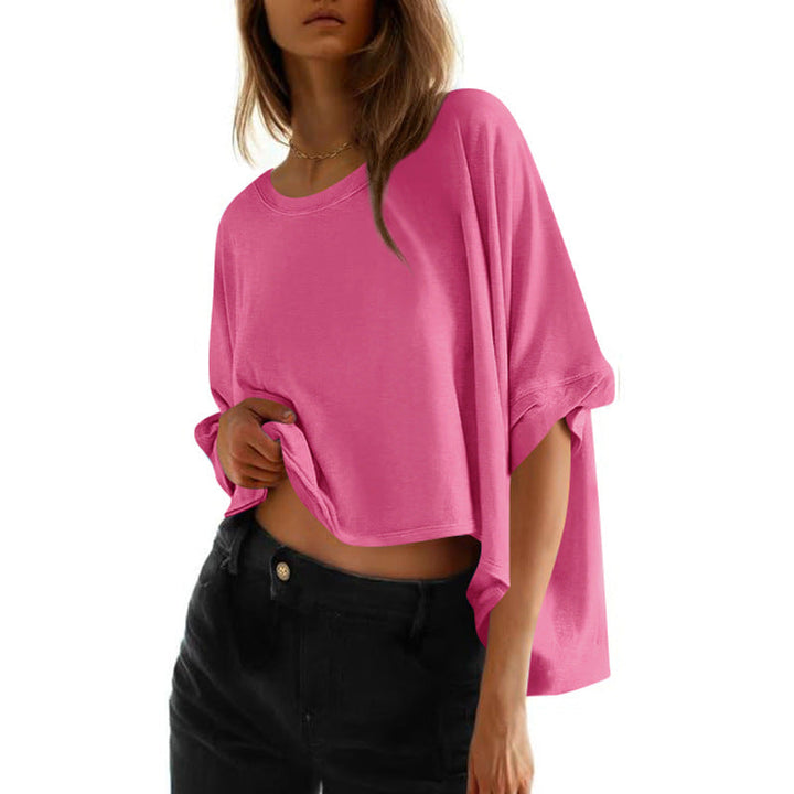Damernas Avslappnad Cropped Topp med Vida Ärmar och Rundhalsringning Mirla-Eva Jonsson