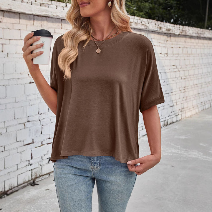 Damernas Avslappnad Cropped Topp med Vida Ärmar och Rundhalsringning Mirla-Eva Jonsson