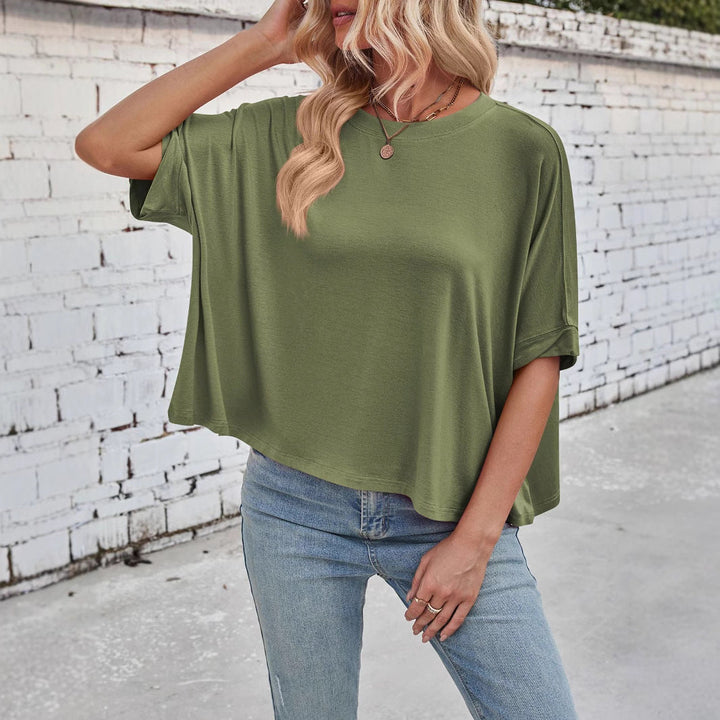 Damernas Avslappnad Cropped Topp med Vida Ärmar och Rundhalsringning Mirla-Eva Jonsson