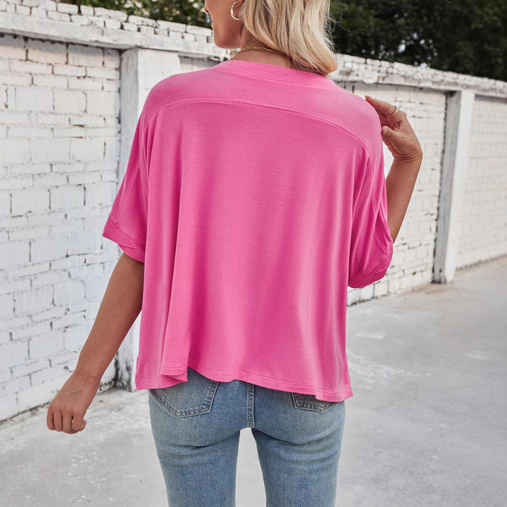 Damernas Avslappnad Cropped Topp med Vida Ärmar och Rundhalsringning Mirla-Eva Jonsson