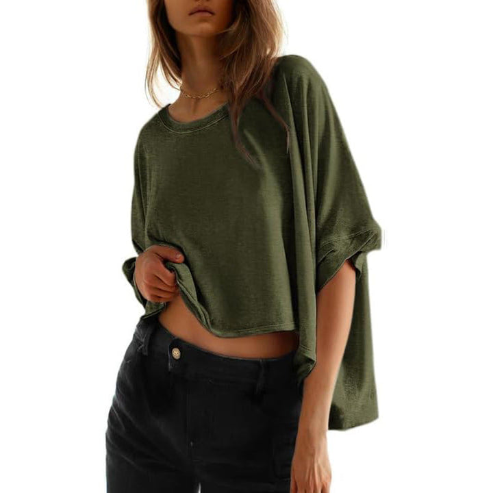 Damernas Avslappnad Cropped Topp med Vida Ärmar och Rundhalsringning Mirla-Eva Jonsson
