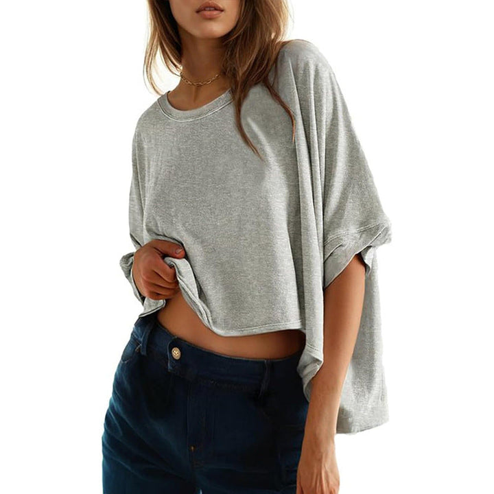 Damernas Avslappnad Cropped Topp med Vida Ärmar och Rundhalsringning Mirla-Eva Jonsson