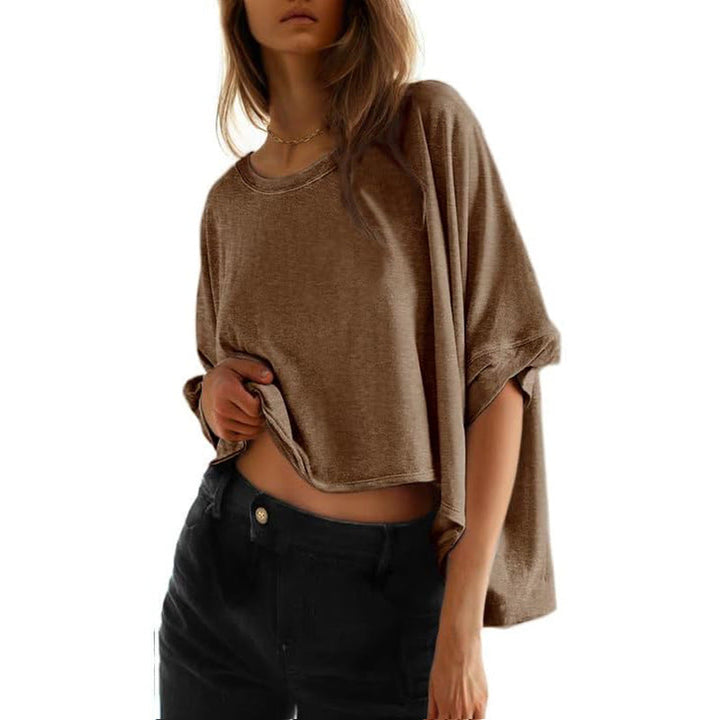 Damernas Avslappnad Cropped Topp med Vida Ärmar och Rundhalsringning Mirla-Eva Jonsson