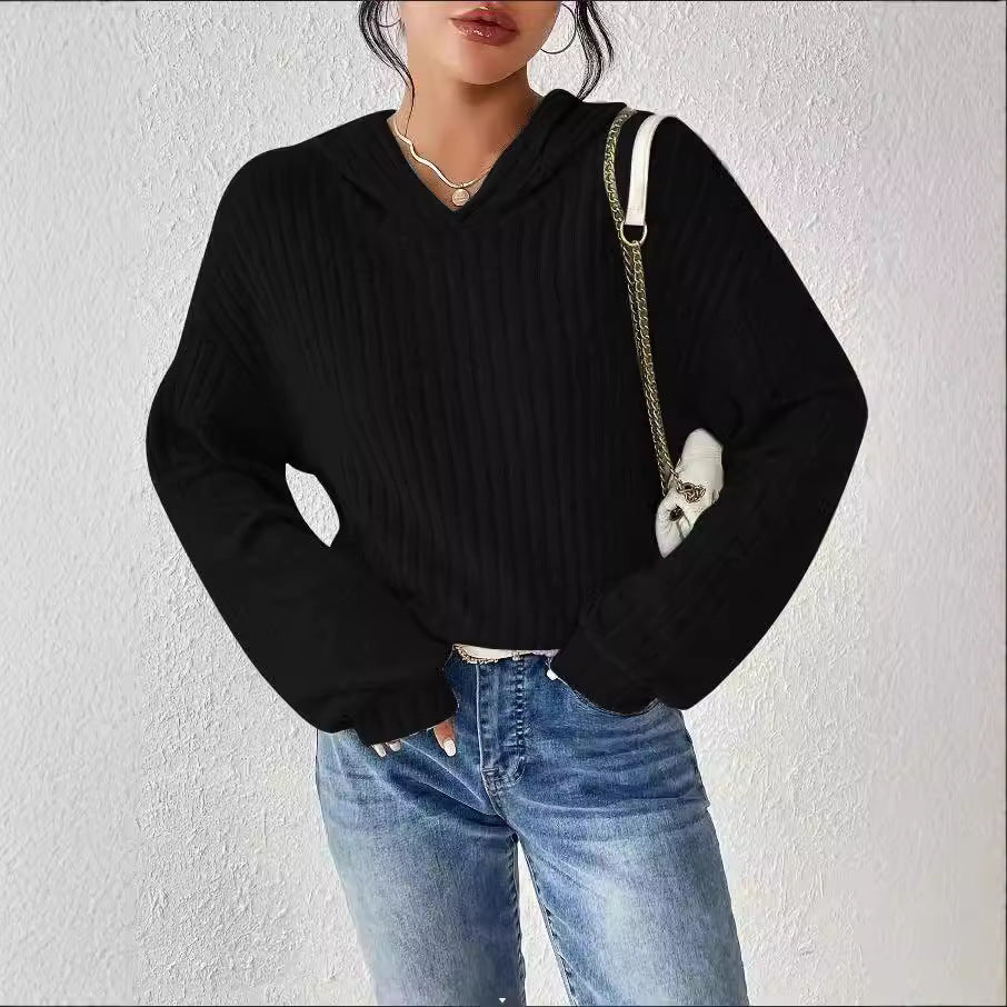 Damernas Avslappnad Hoodie med Stilfull Ribbstruktur och Överskjutna Ärmar Mirla-Eva Jonsson