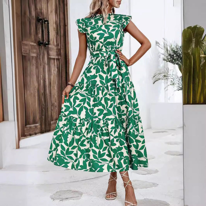 Damernas Avslappnad Midi-Klänning med Volanger och Blommönster Mirla-Eva Jonsson