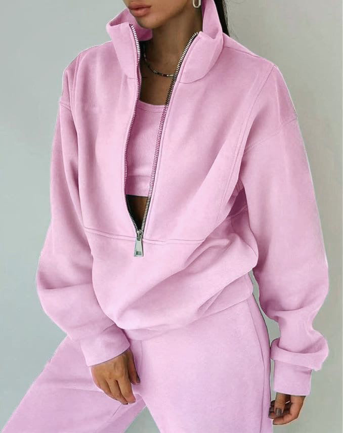 Damernas Avslappnad Oversized Hoodie och Joggingbyxor Set med Praktisk Dragkedja Mirla-Eva Jonsson