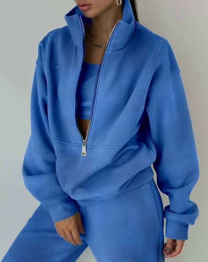 Damernas Avslappnad Oversized Hoodie och Joggingbyxor Set med Praktisk Dragkedja Mirla-Eva Jonsson