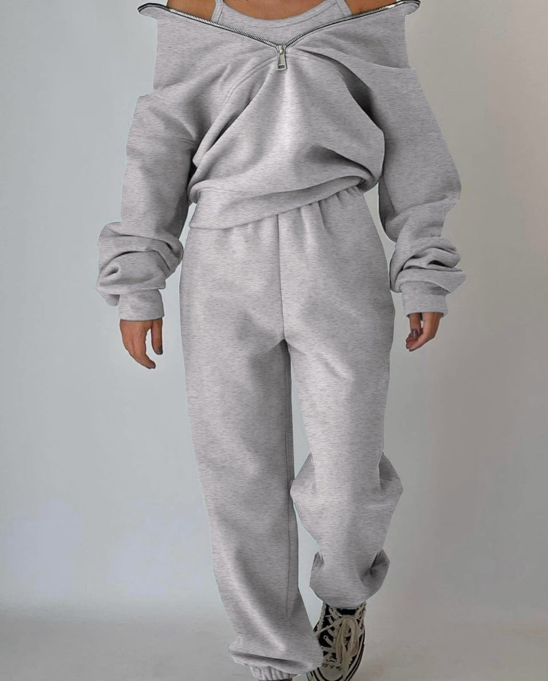 Damernas Avslappnad Oversized Hoodie och Joggingbyxor Set med Praktisk Dragkedja Mirla-Eva Jonsson