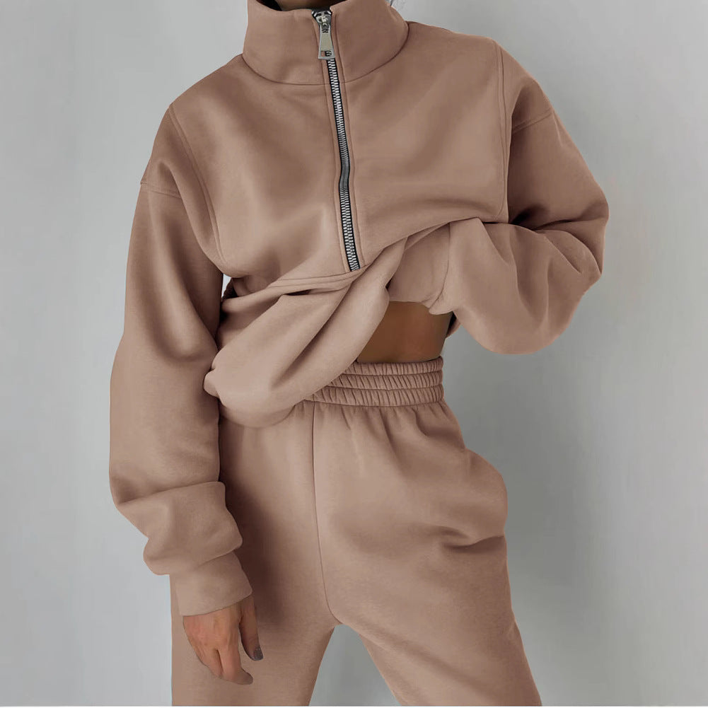 Damernas Avslappnad Oversized Hoodie och Joggingbyxor Set med Praktisk Dragkedja Mirla-Eva Jonsson