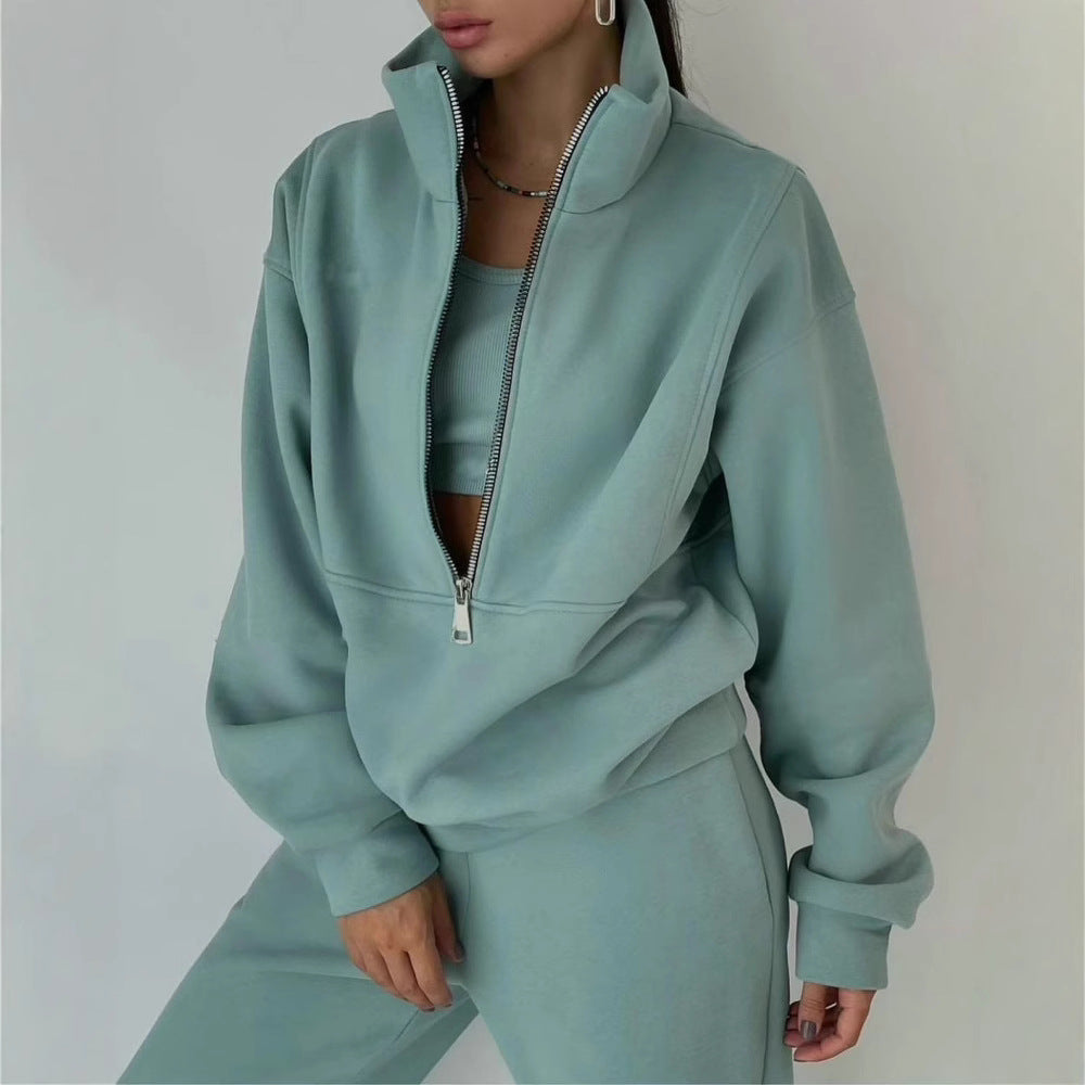 Damernas Avslappnad Oversized Hoodie och Joggingbyxor Set med Praktisk Dragkedja Mirla-Eva Jonsson