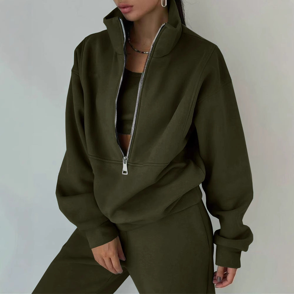Damernas Avslappnad Oversized Hoodie och Joggingbyxor Set med Praktisk Dragkedja Mirla-Eva Jonsson