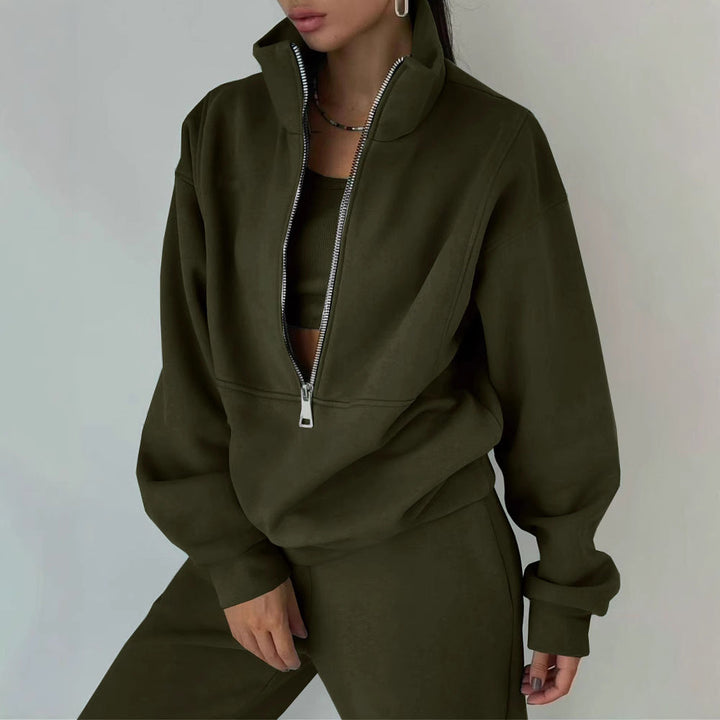 Damernas Avslappnad Oversized Hoodie och Joggingbyxor Set med Praktisk Dragkedja Mirla-Eva Jonsson
