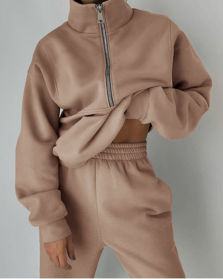 Damernas Avslappnad Oversized Hoodie och Joggingbyxor Set med Praktisk Dragkedja Mirla-Eva Jonsson