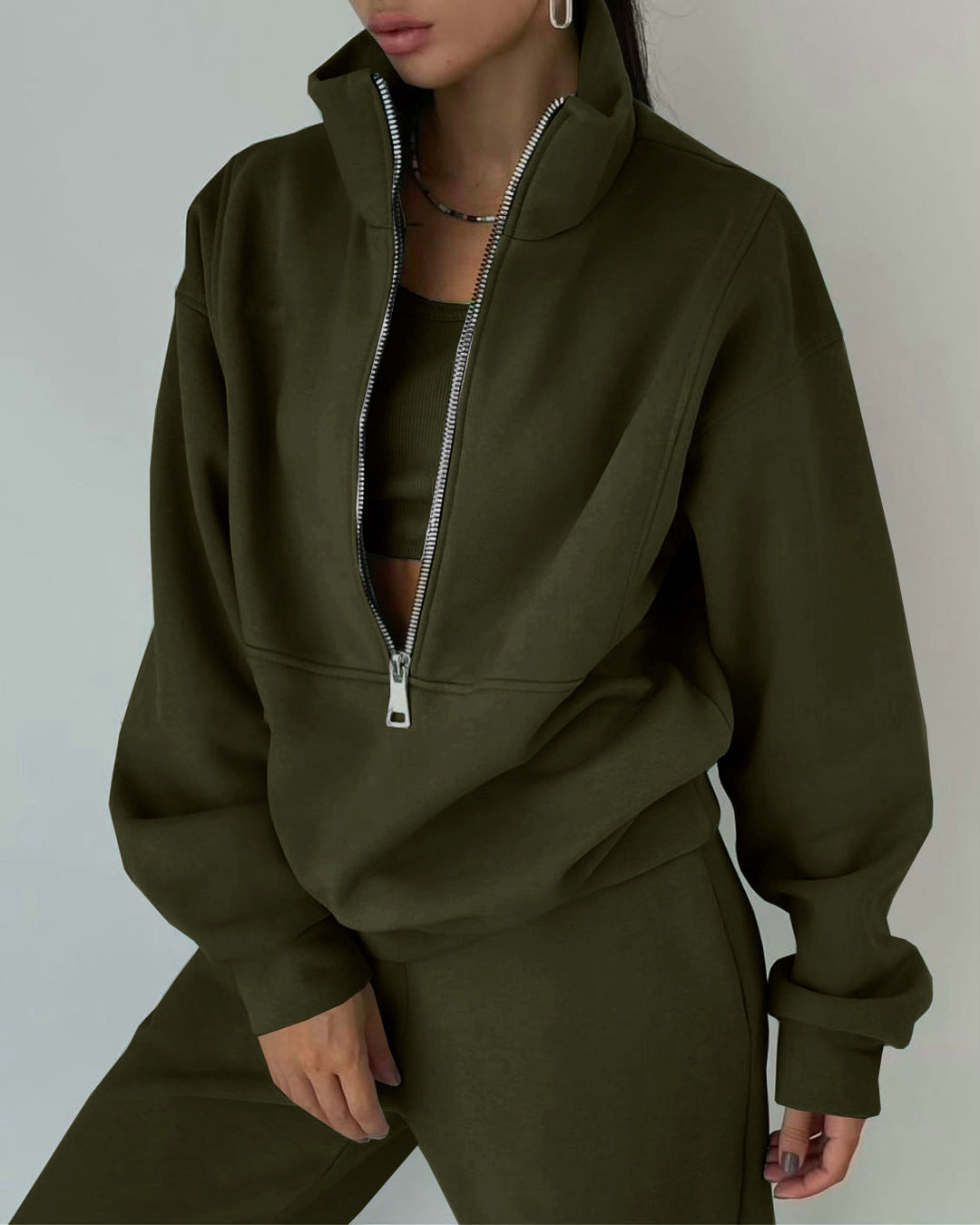 Damernas Avslappnad Oversized Hoodie och Joggingbyxor Set med Praktisk Dragkedja Mirla-Eva Jonsson