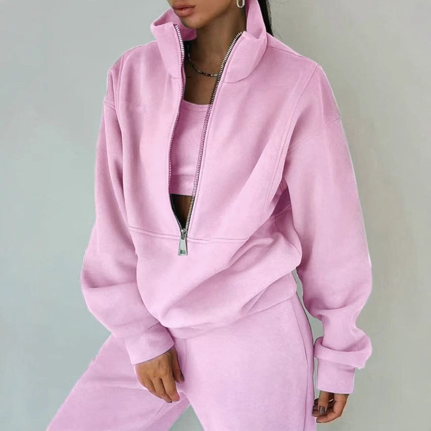 Damernas Avslappnad Oversized Hoodie och Joggingbyxor Set med Praktisk Dragkedja Mirla-Eva Jonsson