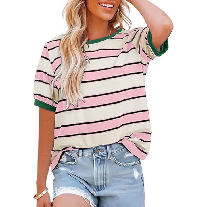 Damernas Avslappnad Randig T-shirt med Kort Ärmar och Rund Halsringning Mirla-Eva Jonsson
