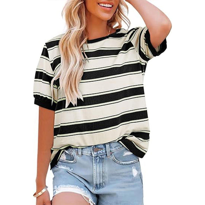 Damernas Avslappnad Randig T-shirt med Kort Ärmar och Rund Halsringning Mirla-Eva Jonsson