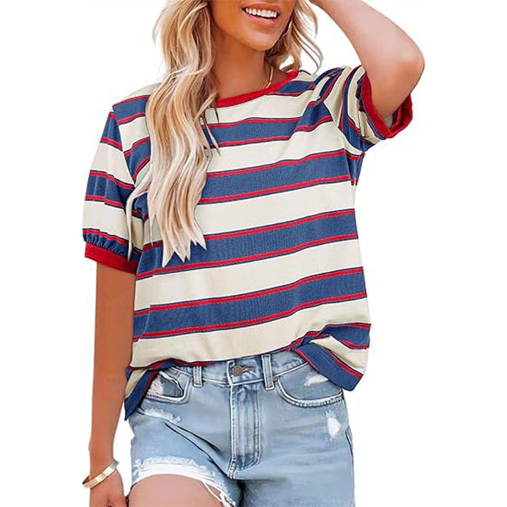 Damernas Avslappnad Randig T-shirt med Kort Ärmar och Rund Halsringning Mirla-Eva Jonsson