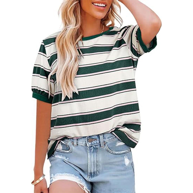 Damernas Avslappnad Randig T-shirt med Kort Ärmar och Rund Halsringning Mirla-Eva Jonsson