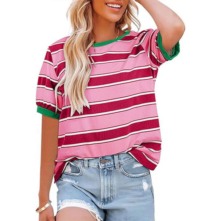Damernas Avslappnad Randig T-shirt med Kort Ärmar och Rund Halsringning Mirla-Eva Jonsson
