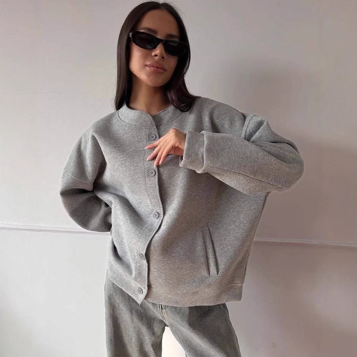 Damernas Avslappnad Sweatjacka med Knapppfästning och Lös Passform Mirla-Eva Jonsson