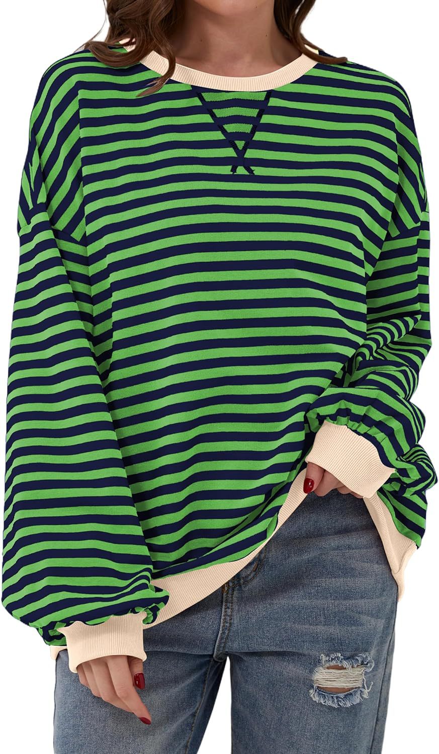 Damernas Avslappnad Sweatshirt med färgglada ränder och vid skärning Eva Jonsson-Eva Jonsson