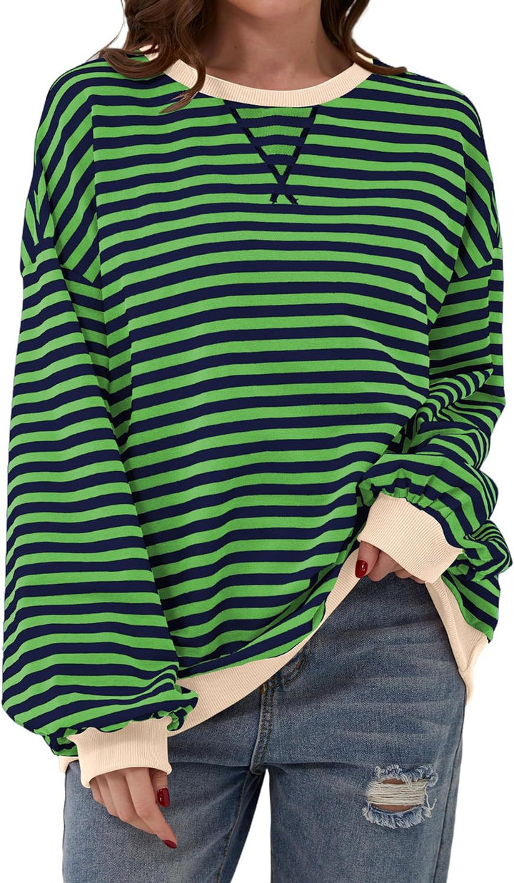 Damernas Avslappnad Sweatshirt med färgglada ränder och vid skärning Eva Jonsson-Eva Jonsson