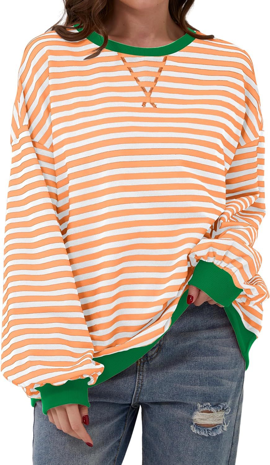 Damernas Avslappnad Sweatshirt med färgglada ränder och vid skärning Eva Jonsson-Eva Jonsson