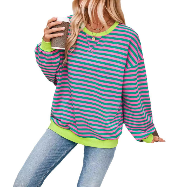 Damernas Avslappnad Sweatshirt med färgglada ränder och vid skärning Mirla-Eva Jonsson