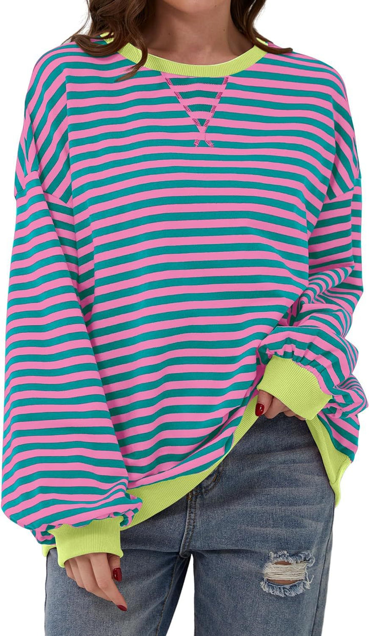 Damernas Avslappnad Sweatshirt med färgglada ränder och vid skärning Mirla-Eva Jonsson