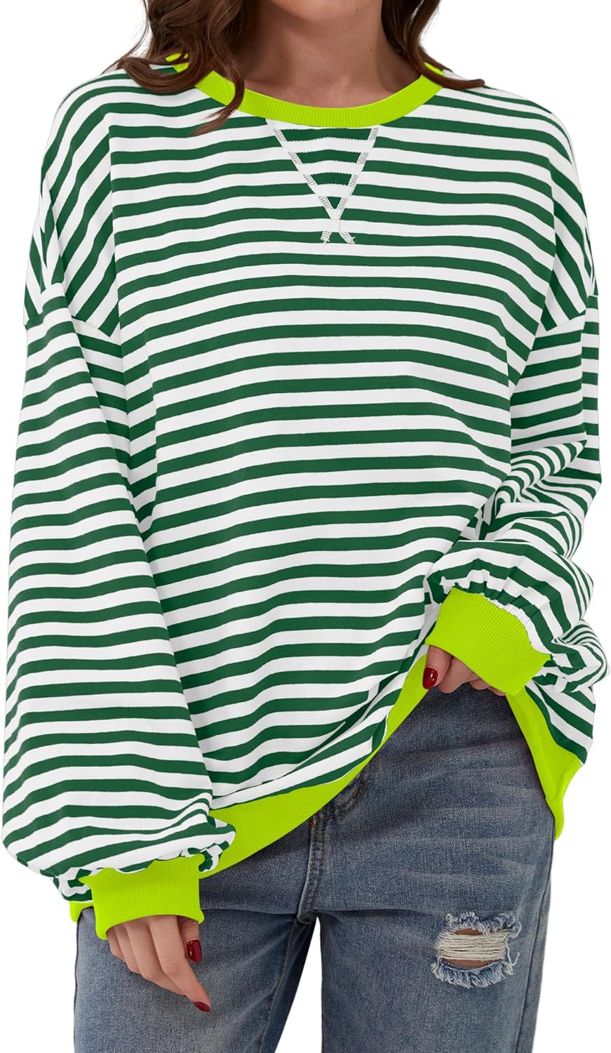 Damernas Avslappnad Sweatshirt med färgglada ränder och vid skärning Mirla-Eva Jonsson