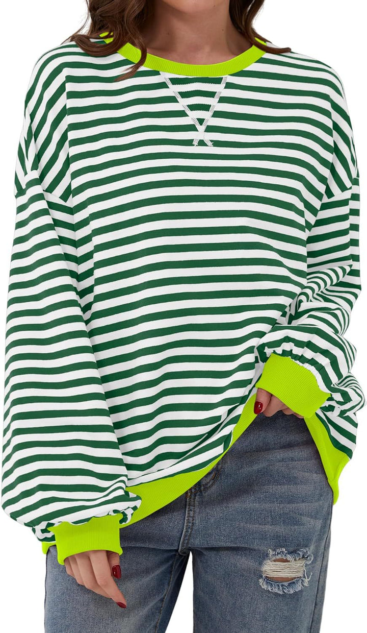 Damernas Avslappnad Sweatshirt med färgglada ränder och vid skärning Mirla-Eva Jonsson