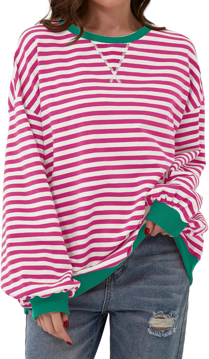 Damernas Avslappnad Sweatshirt med färgglada ränder och vid skärning Mirla-Eva Jonsson