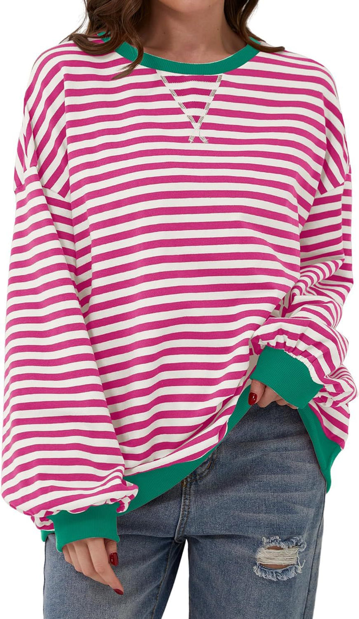 Damernas Avslappnad Sweatshirt med färgglada ränder och vid skärning Mirla-Eva Jonsson