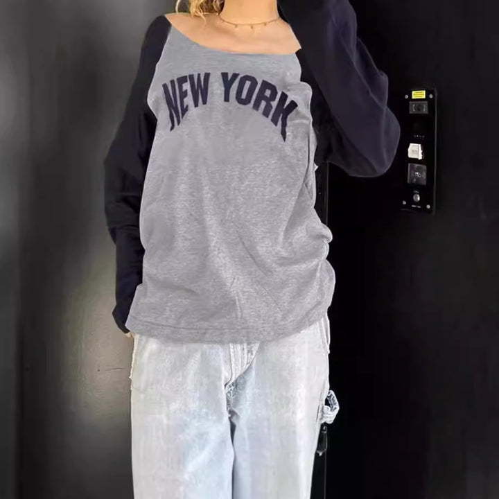 Damernas Avslappnad Sweatshirt med moderiktigt Tryck och kontrasterande Ärmar Mirla-Eva Jonsson