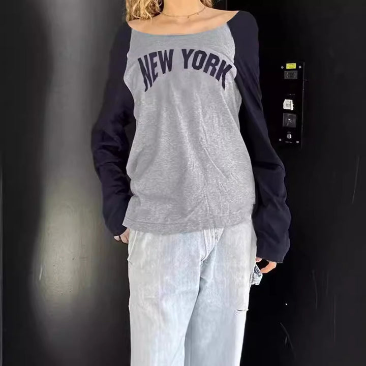 Damernas Avslappnad Sweatshirt med moderiktigt Tryck och kontrasterande Ärmar Mirla-Eva Jonsson