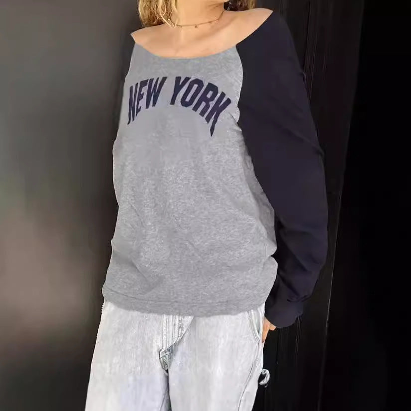 Damernas Avslappnad Sweatshirt med moderiktigt Tryck och kontrasterande Ärmar Mirla-Eva Jonsson