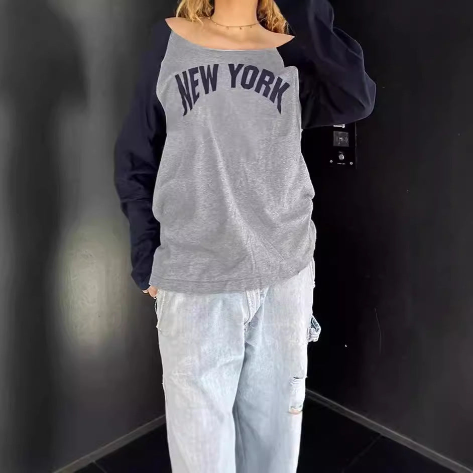 Damernas Avslappnad Sweatshirt med moderiktigt Tryck och kontrasterande Ärmar Mirla-Eva Jonsson
