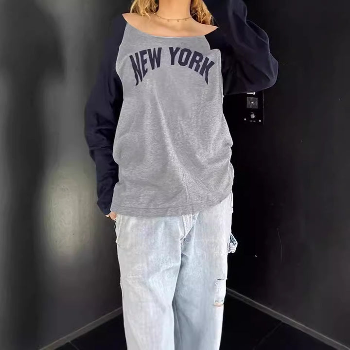 Damernas Avslappnad Sweatshirt med moderiktigt Tryck och kontrasterande Ärmar Mirla-Eva Jonsson