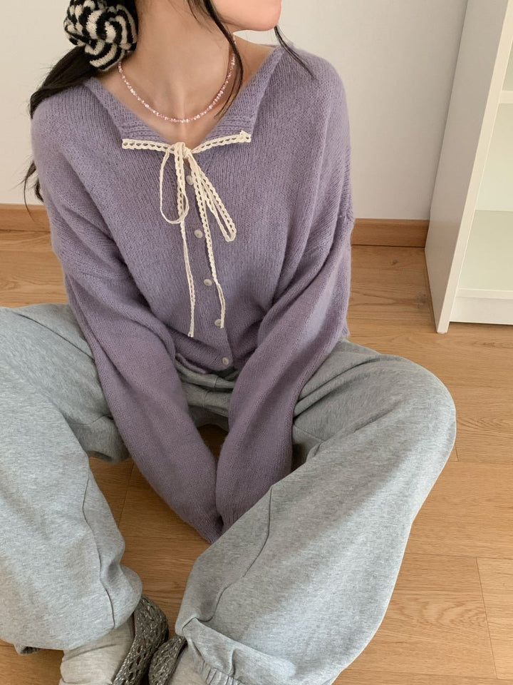 Damernas Avslappnade Stickad Cardigan med Dragsnöre och Fin Struktur Eva Jonsson-Eva Jonsson