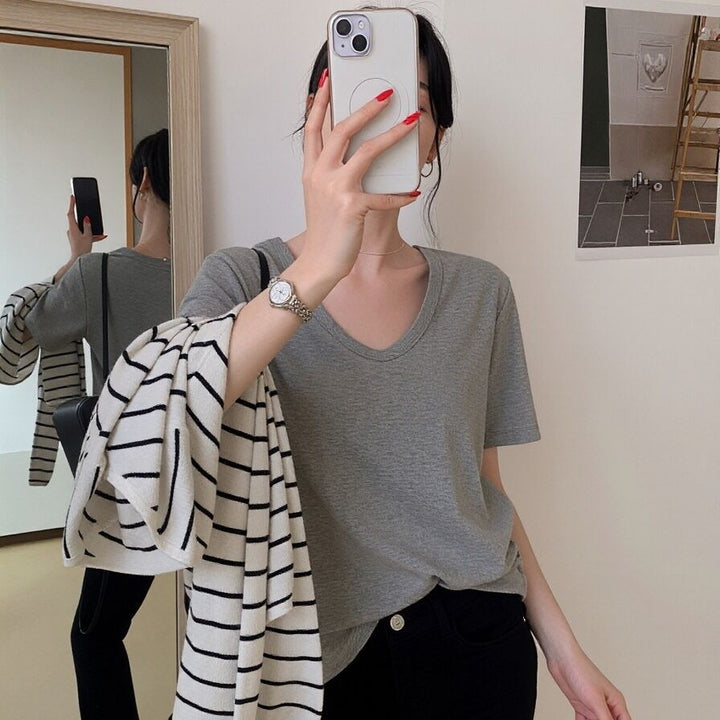 Damernas Basic Kortärmad T-shirt Löst Slim Fit-Eva Jonsson